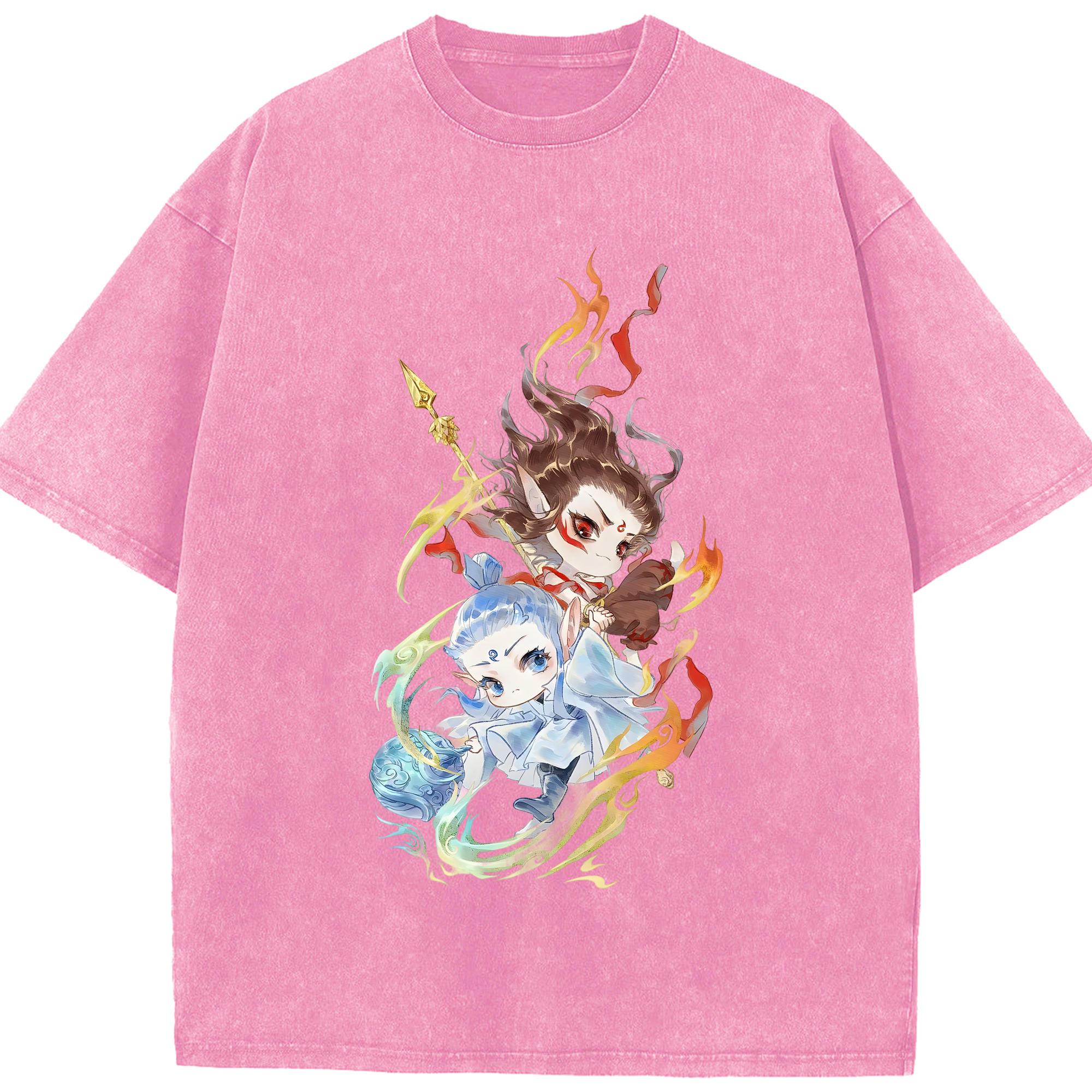 （画像用） Ne Zha 2 ナタ 魔童の大暴れ 綿100% ヴィンテージ風 半袖Tシャツ（フロントプリント）